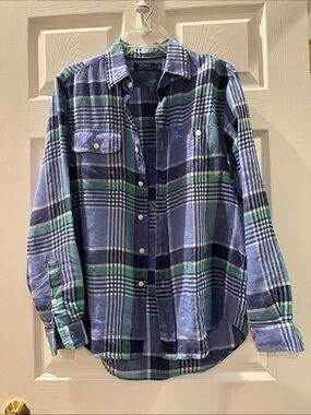 Polo by Ralph Lauren Blue & Green Plaid Cotton Button-Up Shirt
